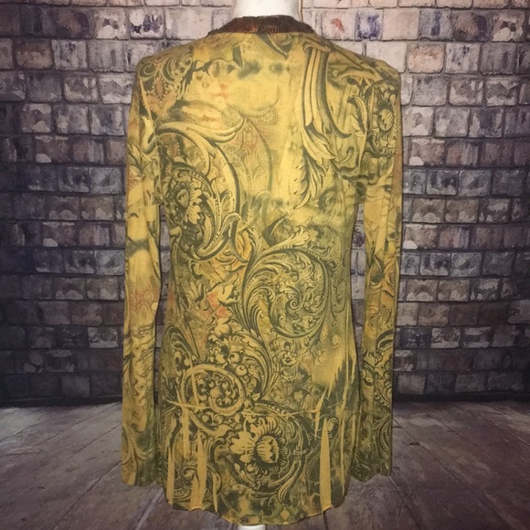 Daytrip Lg Mustard Cardigan w/Rust color Sequins - Picture 4 of 4